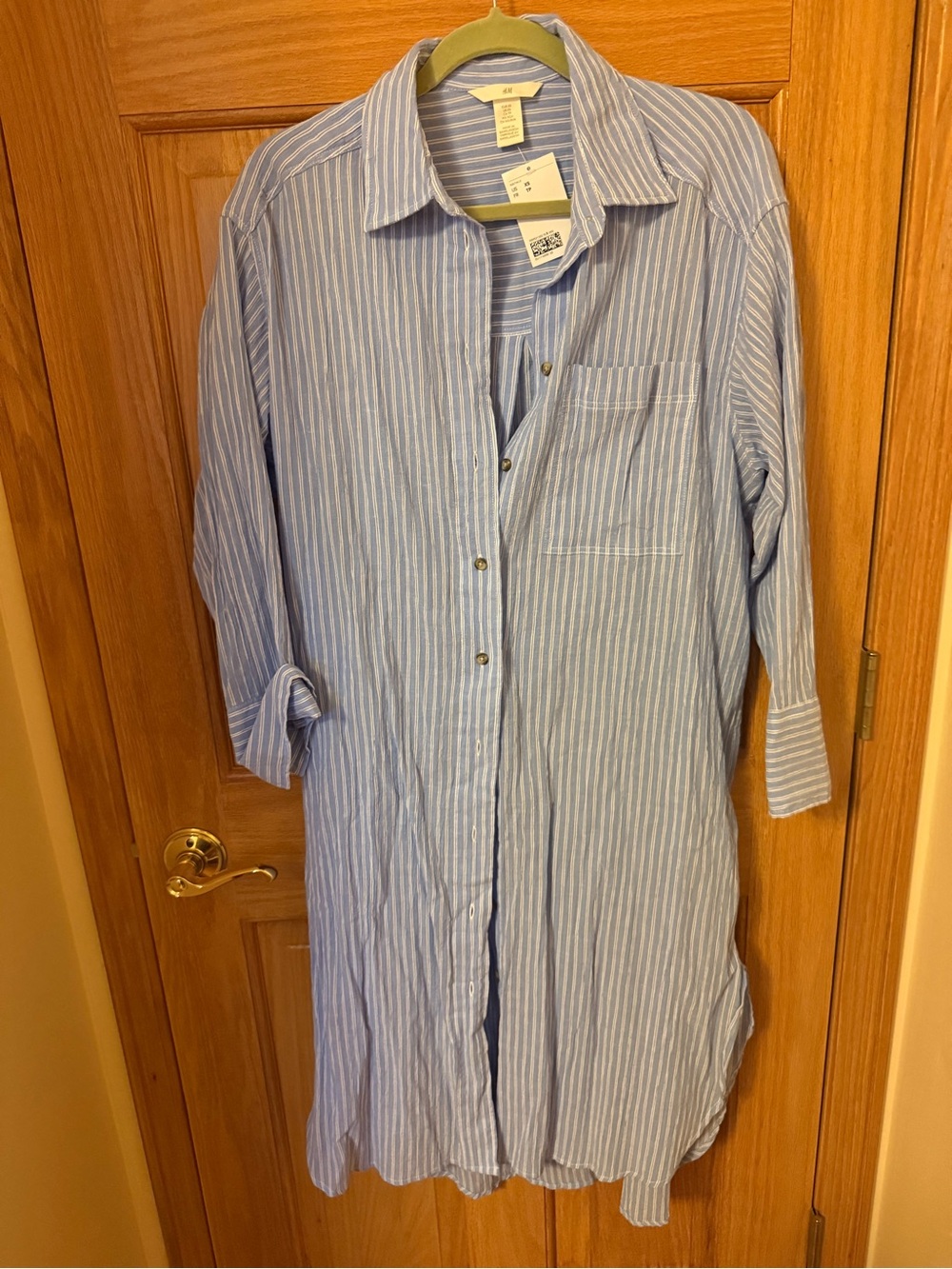 H&M Blue and White Striped Long Sleeve Shirt Dress